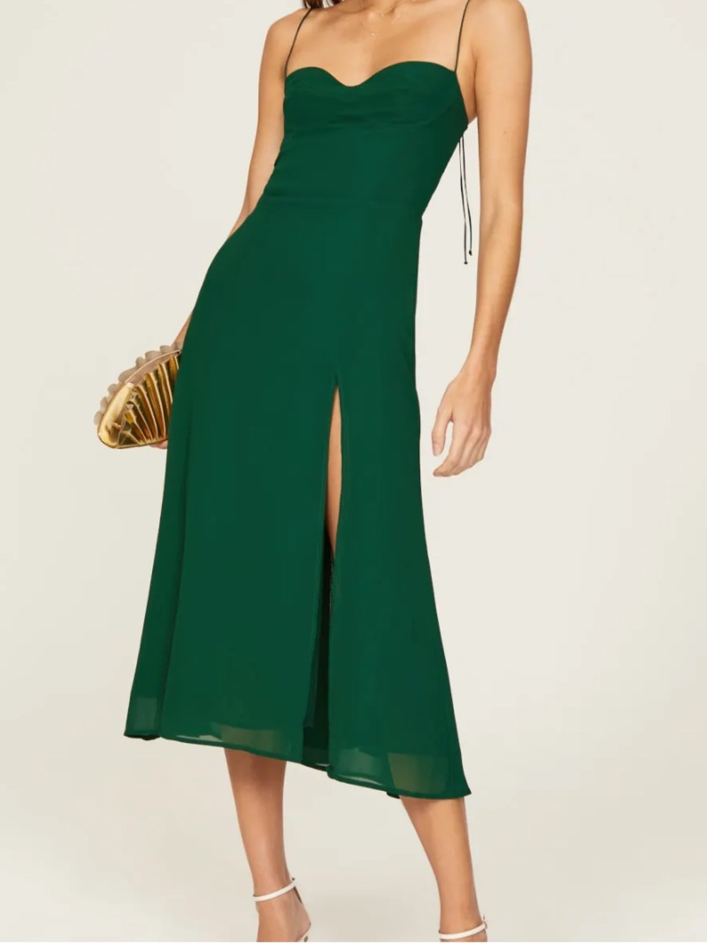 Reformation Emerald juliette Green Midi Dress with Side Slit